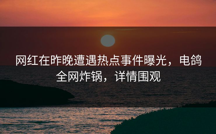 网红在昨晚遭遇热点事件曝光，电鸽全网炸锅，详情围观